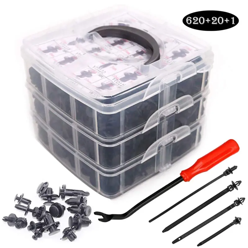 620Pcs Car Retainer Clips & Plastic Fasteners Kit Fender Rivet Clips 16 Most Popular Sizes Auto Push Pin Rivets Set For Toyota Gm Ford Honda Acura Chrysler 1