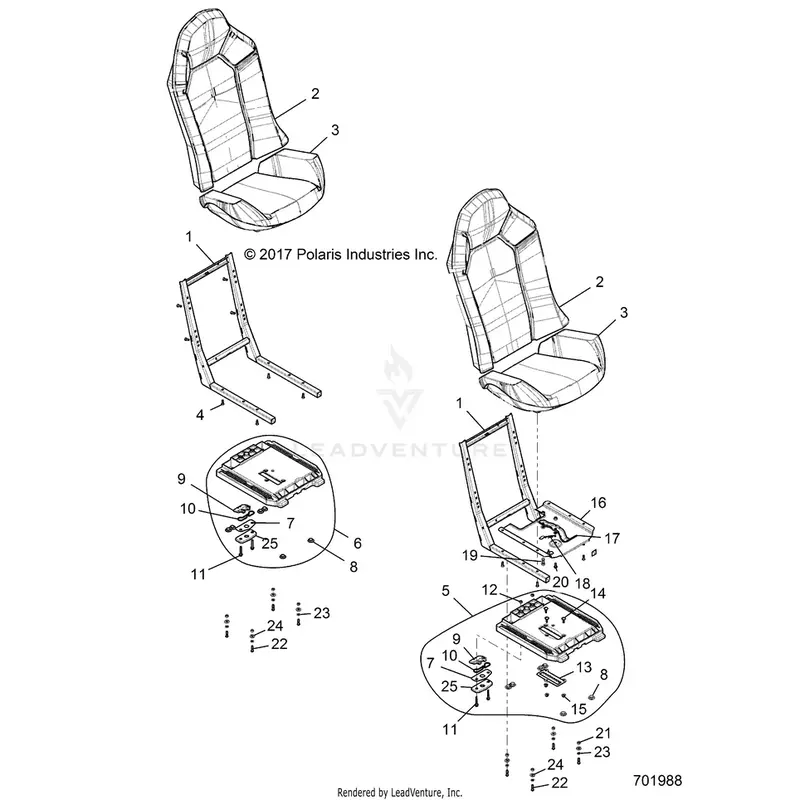 Body: Seat Asm. And Slider - 2021 Polaris General 1000 Deluxe Ride Command 1
