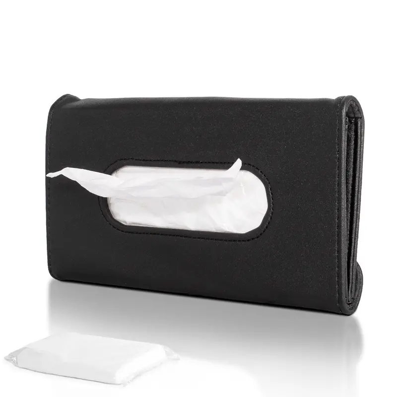 Car Tissue Holder, Sun Visor Napkin Holder, Car Tissue Box, Pu Leather Backseat Tissue Case Holder For Car Vehicle Visor Tissue Holder (Black,2 Pack Paper Towel) 1
