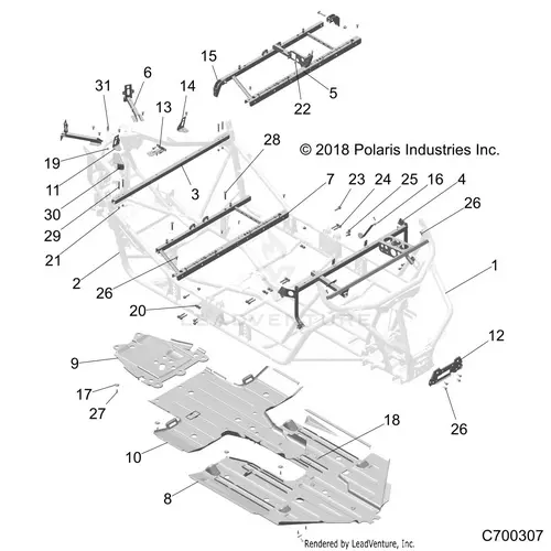 Chassis: Main Frame And Skid Plate - 2021 Polaris Rzr S 4 1000 1