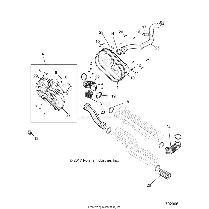 Drive Train: Clutch Cover And Ducting - 2019 Polaris General 1000 4 Eps Ride Command 1