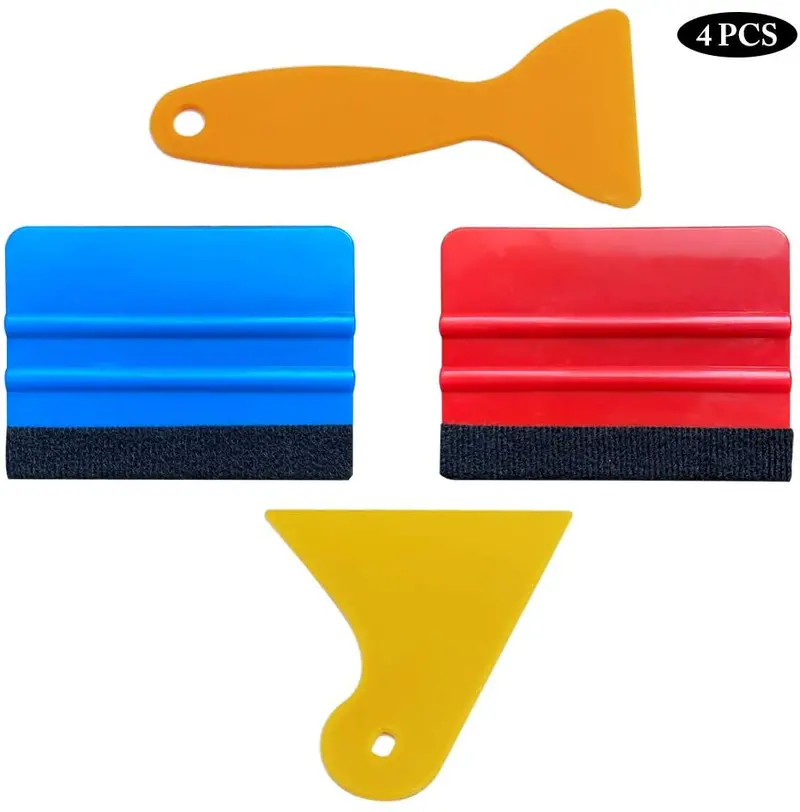 Felt Edge Squeegee Car Wrapping Tool Kits 4 Inch Vinyl Wrap Squeegee Applicator Tool For Car Vinyl Wrap, Window Tint, Wallpaper, Decal Sticker Installation 4Pcs 1