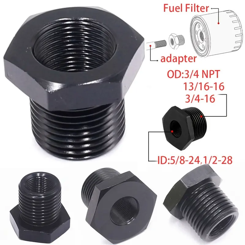 Fuel Filter Adapter 3/4-16,13/16-16,3/4 Npt To 1/2-28 ,5/8-24 Adapter Aluminum Titanium Black Car Fuel Filter Kit 1