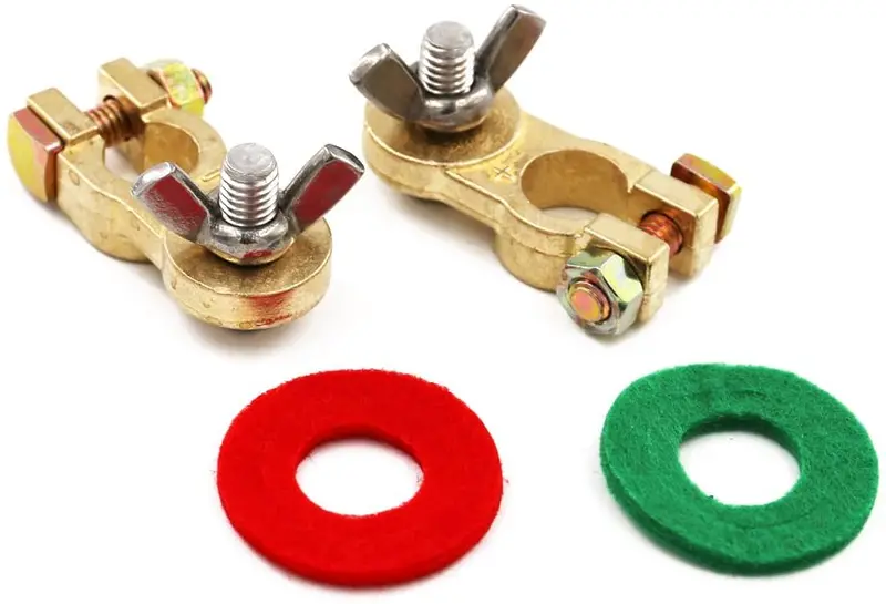 Thickened Brass Battery Terminal Set 2Pcs Positive & Negative Car Battery Terminal Connectors Clamp For Truck Van Marine Boat Max Current 300A 1