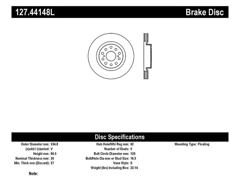 Stoptech 127.44148L Sport Brake Rotor – Drilled & Slotted, Front Left Side 1