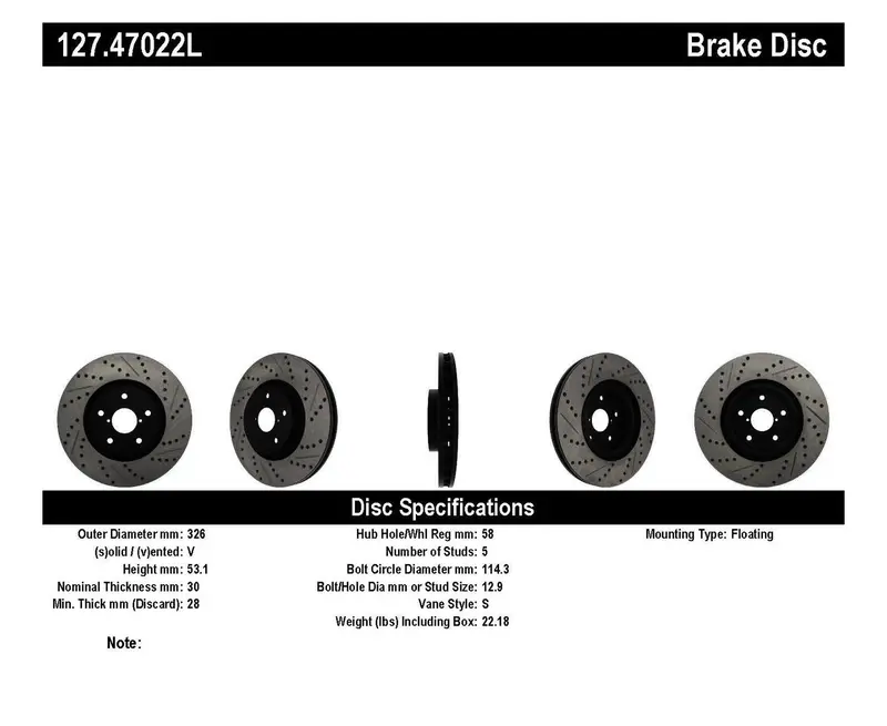 Stoptech 127.47022L Front Left Sport Drilled & Slotted Brake Rotor 1