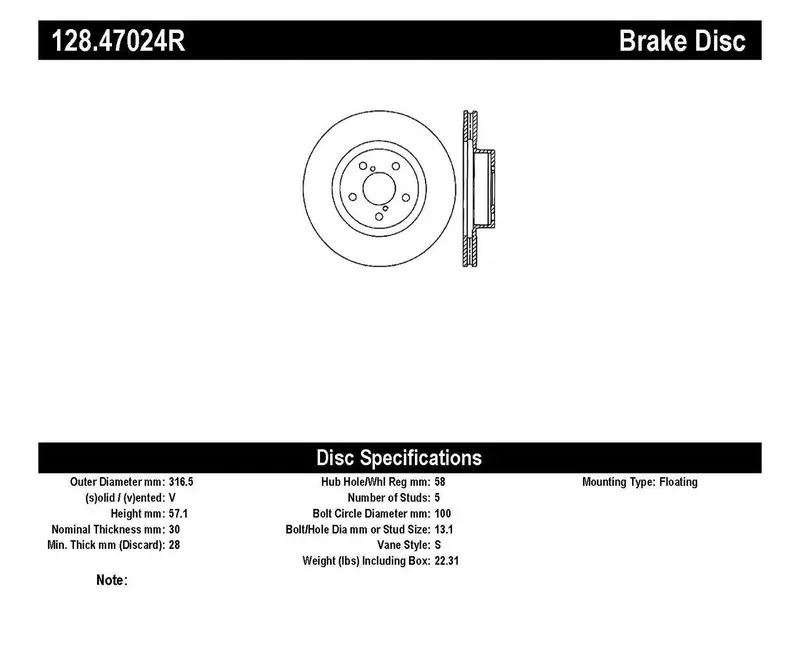 Stoptech 128.47024R Front Right Cross-Drilled Sport Brake Rotor 1