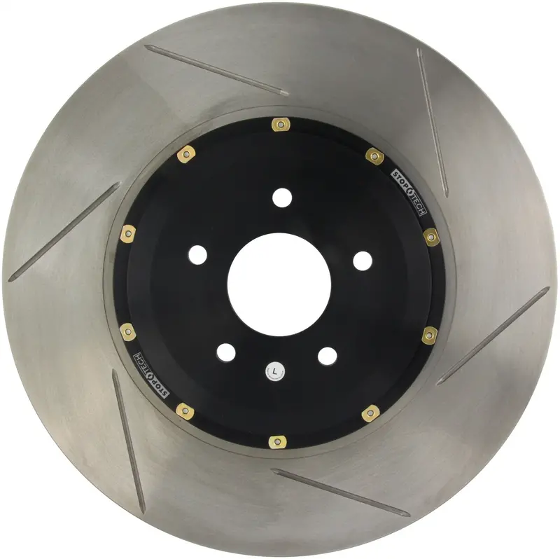 Stoptech Aerorotor – Two-Piece Black Hat Rotor, Plain Surface, Left-Side Fitment, No Coating 1
