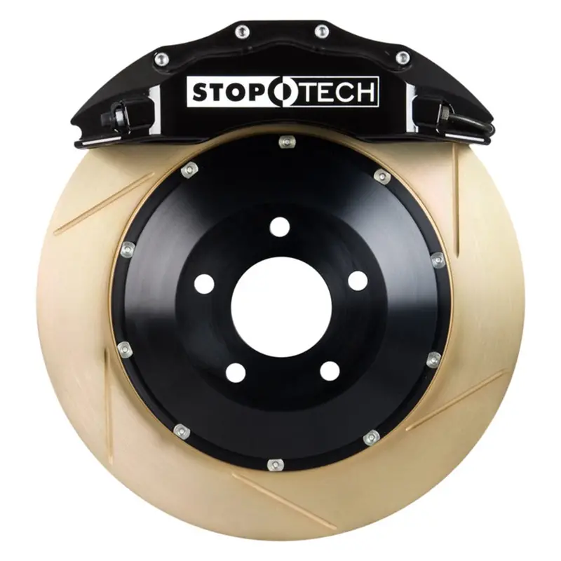 Stoptech Big Brake Kit – Front Axle – Black Calipers With Drilled & Zinc-Coated Two-Piece Rotors 1
