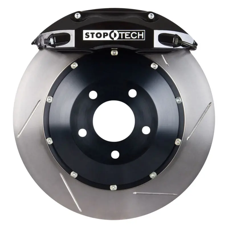 Stoptech Big Brake Kit – Front Axle, Black Calipers With Slotted Two-Piece Rotors 1