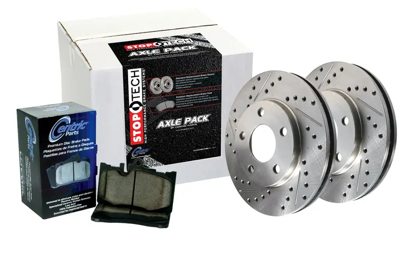 Stoptech Sport Axle Pack – Front Drilled Rotors With Stainless Steel Brake Lines Included 1