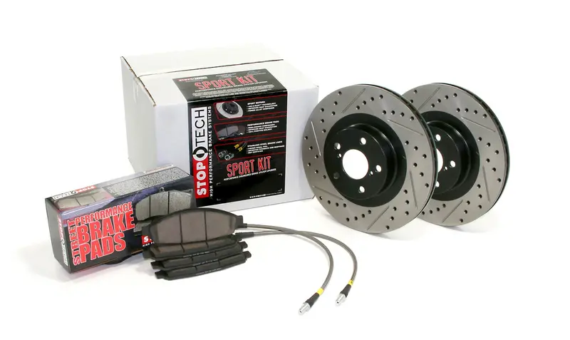 Stoptech Sport Axle Pack – Rear Slotted & Drilled Rotors With Brake Lines (978.33008R) 1