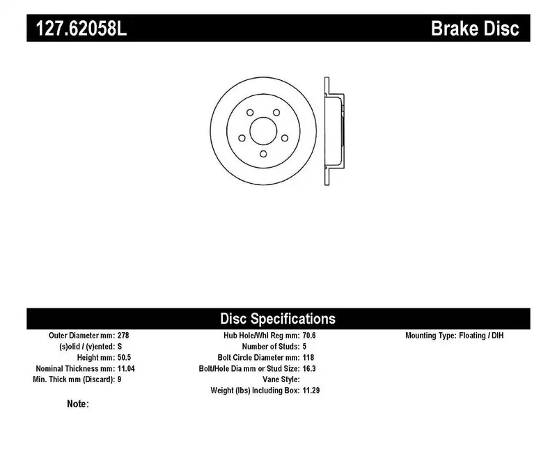 Stoptech Sport Brake Rotor – Drilled & Slotted, Rear Left Position (Model 127.62058L) 1