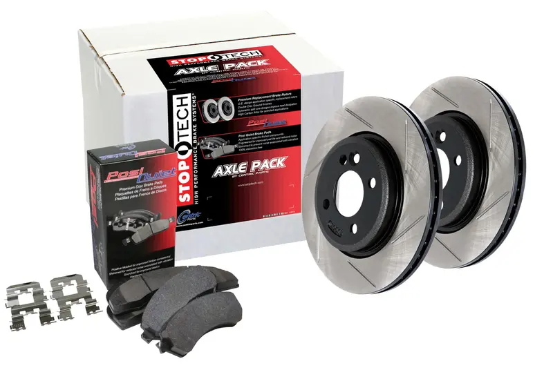 Stoptech Street Axle Brake Kit – Slotted Front And Rear Rotors 1